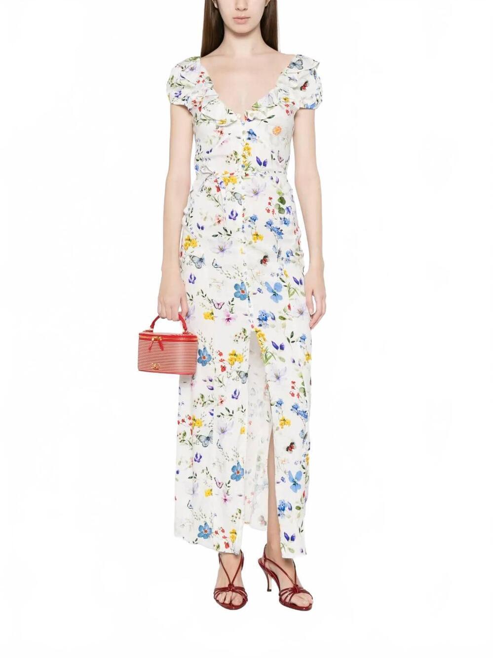 NEW ALICE + OLIVIA tara ruffle slip midi dress in off white